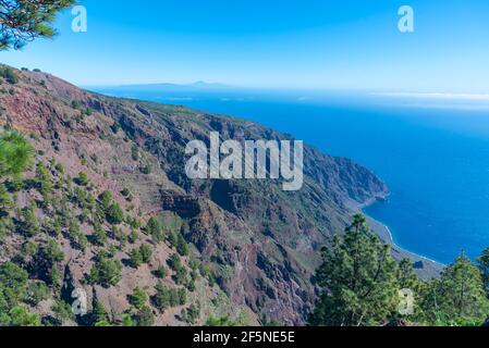 Vue aérienne des plages de l'île El Hierro depuis Mirador de las Playas, îles Canaries, Espagne. Banque D'Images