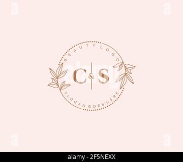 LETTRES CS beau floral féminin modifiable préfabriqué logo monoline convient pour spa salon de beauté de cheveux de peau boutique et de cosmétique compagnie. Illustration de Vecteur