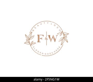 FW lettres belle florale féminine modifiable préfabriqué logo monoline convient pour spa salon de beauté de cheveux de peau boutique et compagnie cosmétique. Illustration de Vecteur