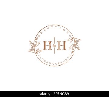 Lettres HH belle fleur féminine modifiable préfabriqué logo monoline convient pour spa salon de beauté de cheveux de peau boutique et compagnie cosmétique. Illustration de Vecteur