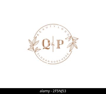 Lettres QP belle fleur féminine modifiable préfabriqué logo monoline convient pour spa salon peau beauté cheveux boutique et compagnie cosmétique. Illustration de Vecteur