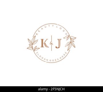 LETTRES KJ beau floral féminin modifiable préfabriqué logo monoline convient pour spa salon peau beauté cheveux boutique et compagnie cosmétique. Illustration de Vecteur