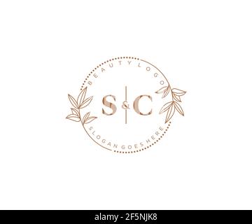 Lettres SC belle fleur féminine modifiable préfabriqué logo monoline convient pour spa salon de beauté de cheveux de peau boutique et de cosmétique compagnie. Illustration de Vecteur