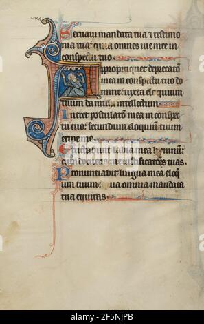 Initiale A: Un homme assis avec un Rock regardant vers le ciel. Bute Master (franco-flamand, actif vers 1260 - 1290) Banque D'Images