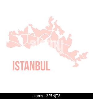 Istanbul Constantinopol carte silhouette division administrative, carte vectorielle isolée sur fond blanc. Carte frontière avec rues. Niveau de détail élevé Illustration de Vecteur