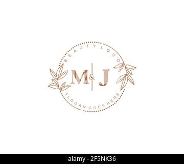 Lettres MJ belle fleur féminine modifiable préfabriqué logo monoline convient pour spa salon de beauté de cheveux de peau boutique et de cosmétique compagnie. Illustration de Vecteur