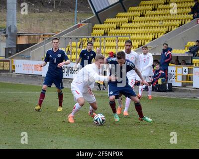 Livingston, Écosse - 5 mars 2014 : les U19s hommes d'Écosse jouent contre les U19s hommes de Suisse à Livingston. Banque D'Images