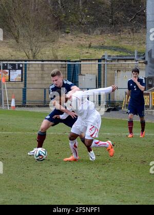 Livingston, Écosse - 5 mars 2014 : les U19s hommes d'Écosse jouent contre les U19s hommes de Suisse à Livingston. Banque D'Images