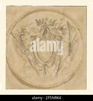 Armoiries de la famille Rezzonico, coiffées par une couronne princière et soutenues par deux victoires ailées. Giuseppe Cades (italien, 1750 - 1799) Banque D'Images