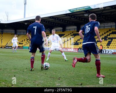 Livingston, Écosse - 5 mars 2014 : les U19s hommes d'Écosse jouent contre les U19s hommes de Suisse à Livingston. Banque D'Images