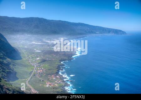 Vallée d'El Golfo vue de Mirador de la Pena, El Hierro, îles Canaries, Espagne. Banque D'Images
