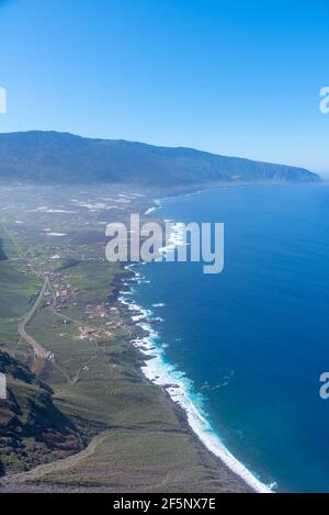 Vallée d'El Golfo vue de Mirador de la Pena, El Hierro, îles Canaries, Espagne. Banque D'Images