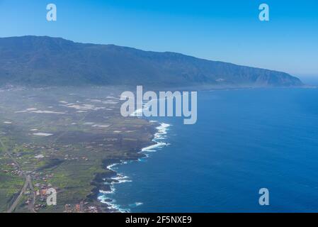 Vallée d'El Golfo vue de Mirador de la Pena, El Hierro, îles Canaries, Espagne. Banque D'Images