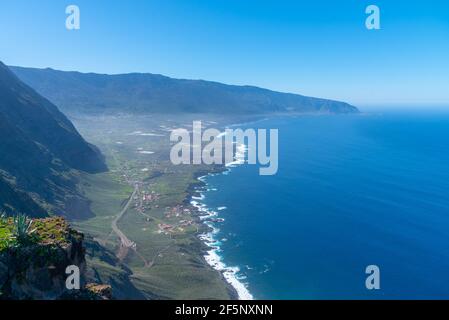 Vallée d'El Golfo vue de Mirador de la Pena, El Hierro, îles Canaries, Espagne. Banque D'Images