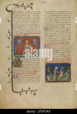 Jour de repos: Seigneur Enthroned; Dieu et Adam dans le jardin. Maître de Jean de Mandeville (français, actif 1350 - 1370) Banque D'Images