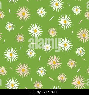 Motif vectoriel transparent avec marguerites sur fond vert. Papier peint fleuri d'été simple. Textile de mode hippy. Illustration de Vecteur