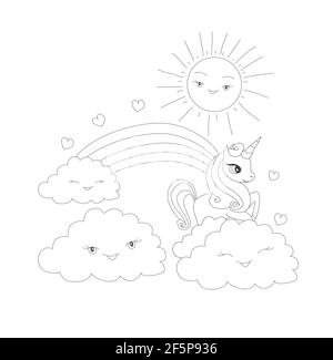 cute unicorn - caractère de livre de coloriage, isolé de l'arrière-plan Illustration de Vecteur