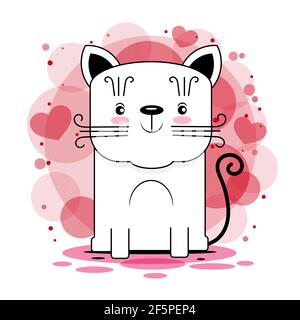 Joli motif chat vectoriel.Illustration pour enfants pour les livres scolaires et plus.texte Meow. Illustration de l'imprimé animal sur fond blanc. Pour la conception, Illustration de Vecteur