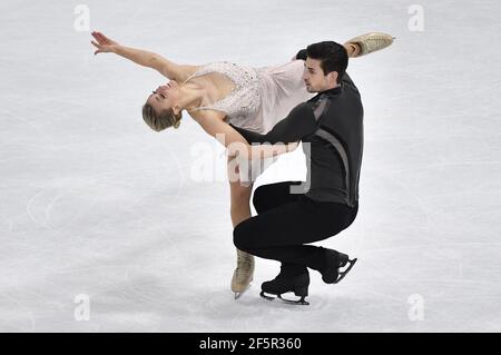 Madison Hubbell et Zachary Donohue, des États-Unis, se sont produits pendant la danse sur glace, la danse libre aux Championnats du monde de patinage artistique de l'UIP à Stockholm, en Suède, le 27 mars 2021. Photo Jessica Gow / TT Kod 10070 Banque D'Images