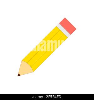 Crayon en bois épais jaune vectoriel avec gomme en caoutchouc dans le contour Style d'illustration illustration illustration isolée Illustration de Vecteur