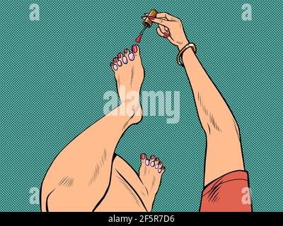 un homme peint ses ongles. Pop art rétro illustration Illustration de Vecteur