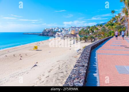 Promenade en bord de mer à Playa de Matorral à Morro Jable, Fuerteventura, îles Canaries, Espagne. Banque D'Images