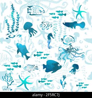 Motif bleu animal marin sans couture. Illustration vectorielle Illustration de Vecteur