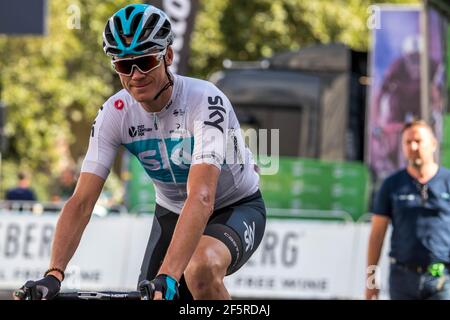 Chris Froome de Team Sky avant l'étape 8 de l'OVO Energy Tour of Britain 2018, Londres - 09/09/2018. Crédit : Jon Wallace Banque D'Images