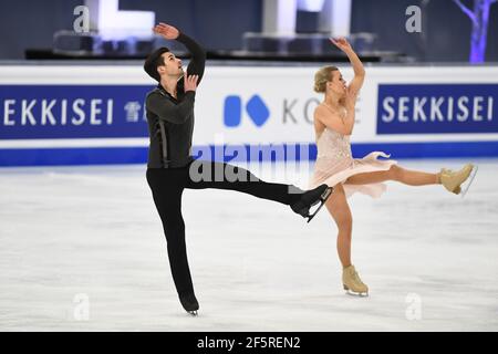 Stockholm, Suède. 27 mars 2021. Madison HUBBELL & Zachary DONOHUE USA, pendant la danse libre sur glace aux Championnats du monde de patinage artistique 2021 de l'UIP au Globe Ericsson, le 27 mars 2021 à Stockholm, Suède. Credit: Raniero Corbelletti/AFLO/Alay Live News Credit: AFLO Co. Ltd./Alay Live News Banque D'Images