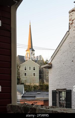 Vue sur une église dans la vieille ville d'Ellicott, Maryland, États-Unis Banque D'Images