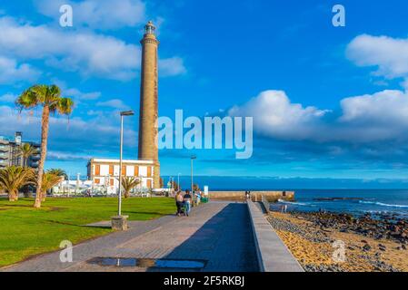 Phare de Maspalomas à Gran Canaria, Îles Canaries, Espagne. Banque D'Images