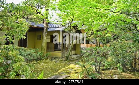 Jardin et salon de thé Shofuen, ville de Fukuoka, Japon. Site de Shofuso, la résidence du célèbre Zenpachi Tanakamaru. Banque D'Images