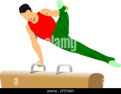 Exercices de gymnastique de l'homme. Cheval de pommel. illustration vectorielle 3d Illustration de Vecteur