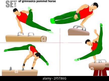 Ensemble d'exercices de gymnastique de l'homme. Cheval de pommel. illustration vectorielle 3d Illustration de Vecteur