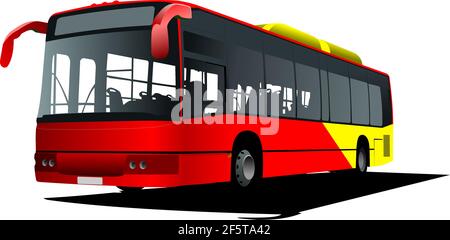 Bus rouge jaune sur la route. Coach. Illustration 3d vectorielle Illustration de Vecteur