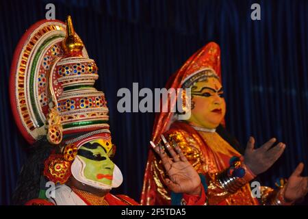 khatakali danse et préparation Banque D'Images