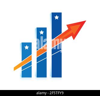 graphique à barres et flèche orange-rouge. réussite, concept de croissance économique Illustration de Vecteur