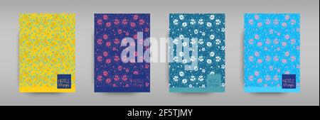 Un ensemble de couvertures pour les carnets avec de petites fleurs et des prairies d'été. Illustration de Vecteur