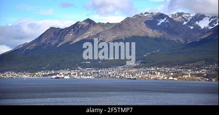 Ushuaia est une ville Argentine située à l'extrémité sud du pays dans la Tierra del Fuego, surnommée « la fin du monde » Banque D'Images