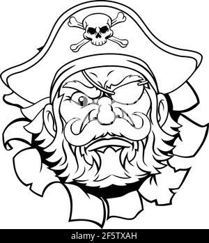 Pirate Capitaine Cartoon Mascot Déchirant Arrière-Plan Illustration de Vecteur