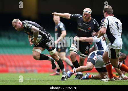 Cardiff, Royaume-Uni. 28 mars 2021. Ross Moriarty des Dragons fait une pause. Guinness Pro14 Rugby, Dragons v Edinburgh Rugby au stade de la Principauté à Cardiff le dimanche 28 mars 2021. photo par Andrew Orchard/Andrew Orchard sports Photography/Alay Live News crédit: Andrew Orchard sports Photography/Alay Live News Banque D'Images