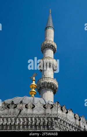 Yeni Cami, Nouvelle Mosquée, Minaret, Istanbul, Turquie Banque D'Images