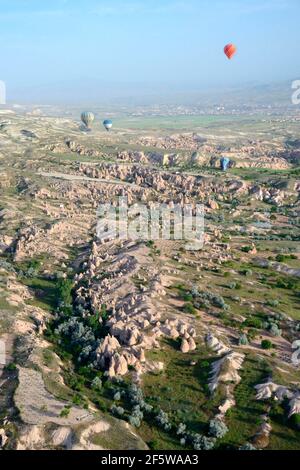 Vol en montgolfière, Anatolie, Anatolie centrale, vol, Goereme, Cappadoce, Turquie Banque D'Images