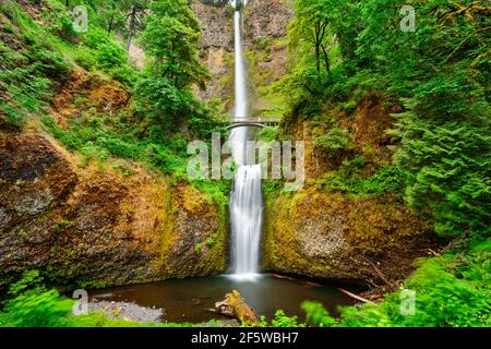 Multnomah Falls, Oregon, USA situé dans la gorge du Columbia. Banque D'Images