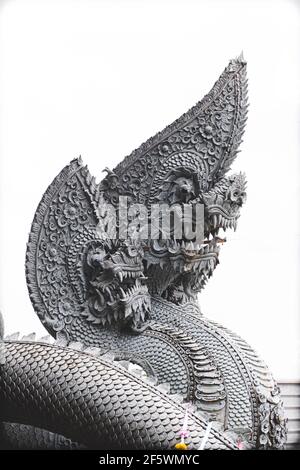 Sculpture de Dragon ou Serpent ou Naga légendaire animal de Thaïlande à Wat Kham Chanod 2 en Thaïlande Banque D'Images