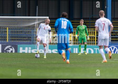 Gyor, Hongrie. 28 mars 2021. Victor Nelsson (5) du Danemark vu lors du match de l'UEFA EURO U-21 entre l'Islande et le Danemark à Gyirmoti Stadion à Gyor. (Crédit photo : Gonzales photo/Alamy Live News Banque D'Images