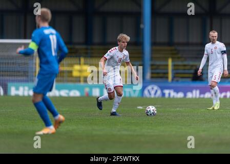 Gyor, Hongrie. 28 mars 2021. Gustav Isaksen (19) du Danemark vu lors du match de l'UEFA EURO U-21 entre l'Islande et le Danemark à Gyirmoti Stadion à Gyor. (Crédit photo : Gonzales photo/Alamy Live News Banque D'Images