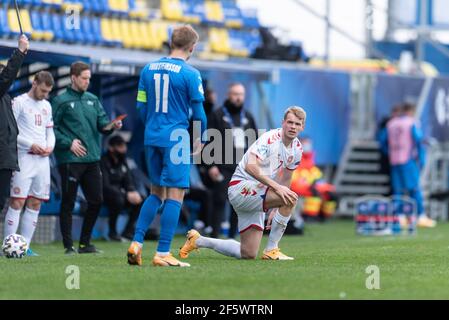 Gyor, Hongrie. 28 mars 2021. Nikolai Laursen (7) du Danemark vu lors du match de l'UEFA EURO U-21 entre l'Islande et le Danemark au Gyirmoti Stadion à Gyor. (Crédit photo : Gonzales photo/Alamy Live News Banque D'Images