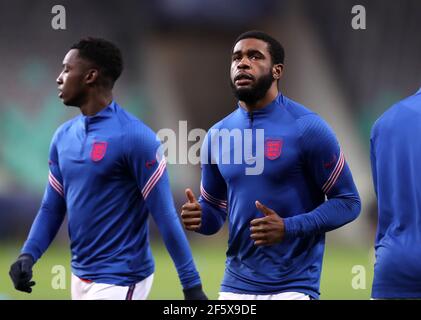 Le Japhet Tanganga d'Angleterre s'échauffe avant le match de l'UEFA European Under-21 Championship Group D 2021 au stade Stozice à Ljubljana, Slovénie. Date de la photo: Dimanche 28 mars 2021. Banque D'Images