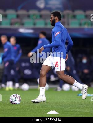 Le Japhet Tanganga d'Angleterre s'échauffe avant le match de l'UEFA European Under-21 Championship Group D 2021 au stade Stozice à Ljubljana, Slovénie. Date de la photo: Dimanche 28 mars 2021. Banque D'Images